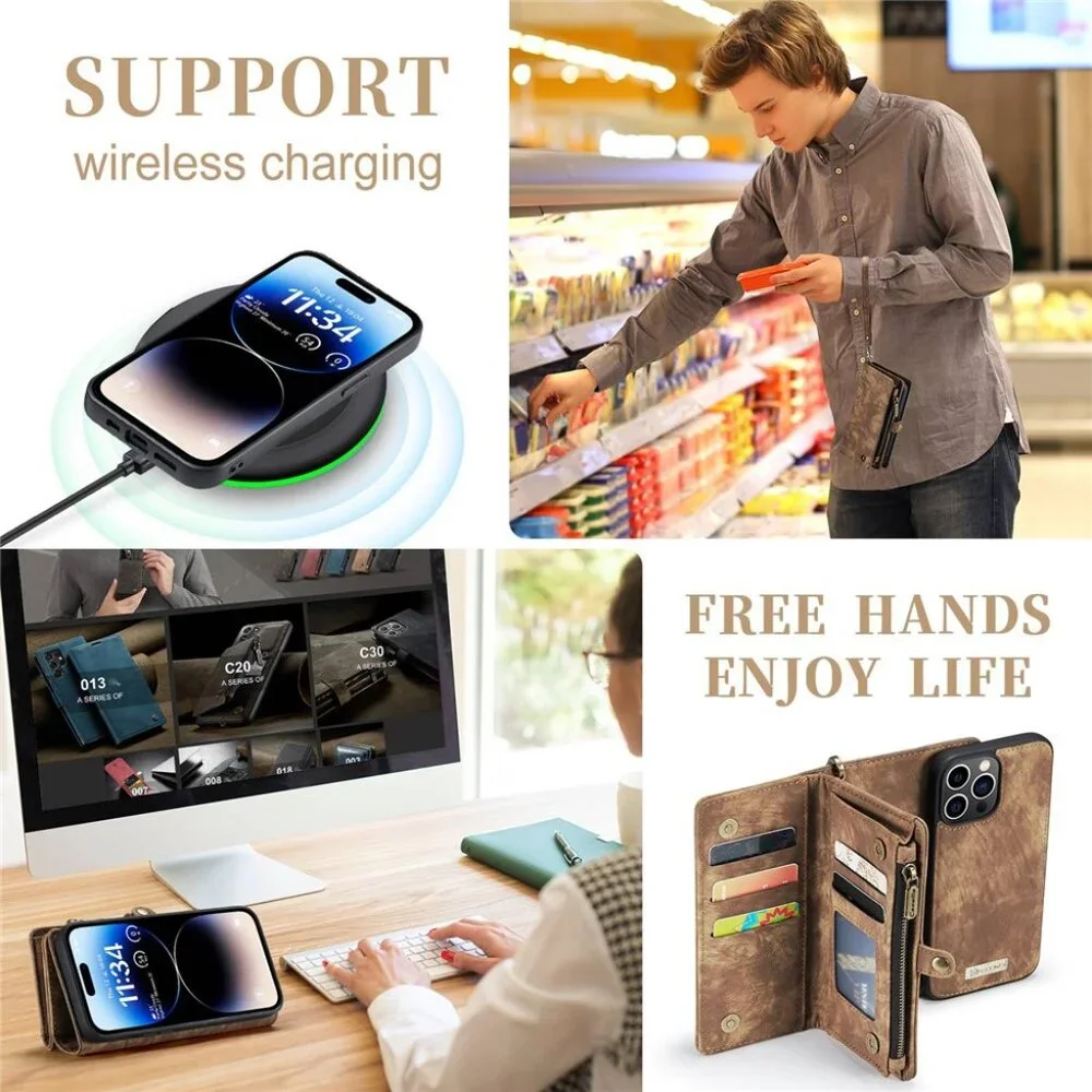 CaseMe 008 Detachable 2-in-1 PU Leather Wallet Phone Case for iPhone 13 ProMax M